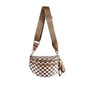 Spacious Checkered Nylon Crossbody Bag Bum Bag Checkered Handbags Wallets :